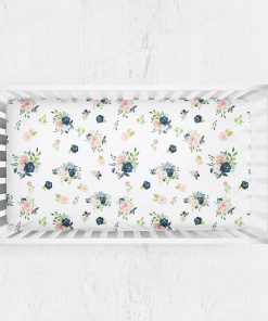 Moonlight Lullabies Blush and Navy Floral Crib Sheet for Girl