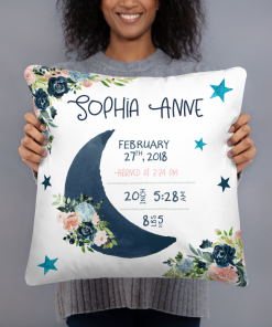 Moonlight Lullabies Birth Stats Pillow for Girl